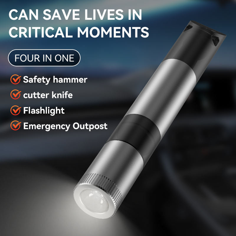 4in1 Emergency Safety Hammer Car Window Breaker Seatbelt Cutter Knife Flashlight Whistle Car Escape Tool for Emergency