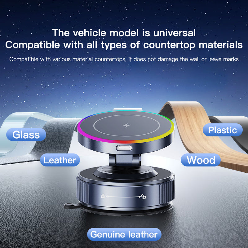 Magnetic Car Phone Holder 360 Degree Rotation Vacuum Adsorption Strong Suction Base for Phone with Wireless Charging