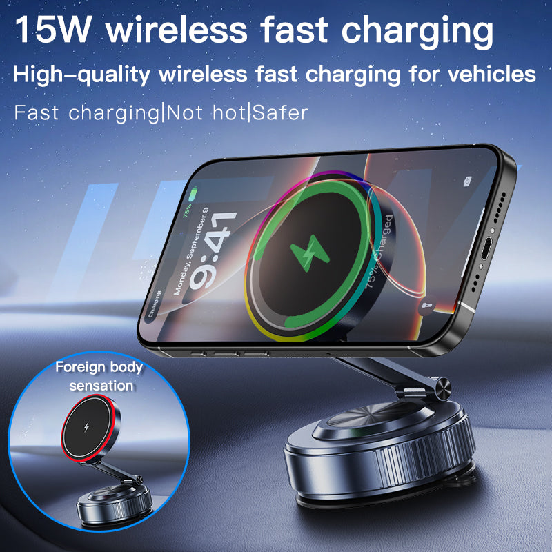 Magnetic Car Phone Holder 360 Degree Rotation Vacuum Adsorption Strong Suction Base for Phone with Wireless Charging