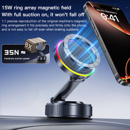 Magnetic Car Phone Holder 360 Degree Rotation Vacuum Adsorption Strong Suction Base for Phone with Wireless Charging