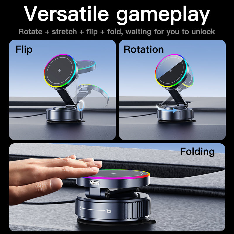 Magnetic Car Phone Holder 360 Degree Rotation Vacuum Adsorption Strong Suction Base for Phone with Wireless Charging