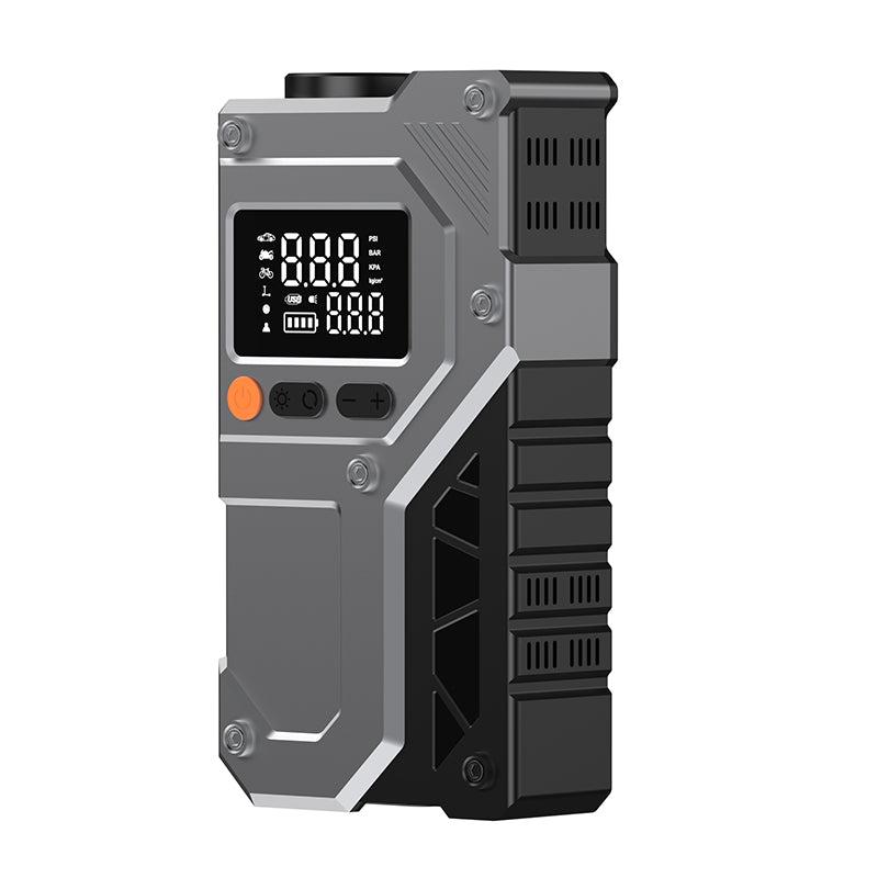 4-in-1 96W Fast Tire Inflator with 12V Jump Starter Digital Pressure Gauge Power Bank & LED Emergency Light