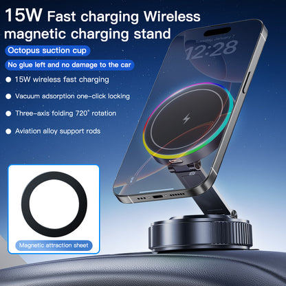 Magnetic Car Phone Holder 360 Degree Rotation Vacuum Adsorption Strong Suction Base for Phone with Wireless Charging